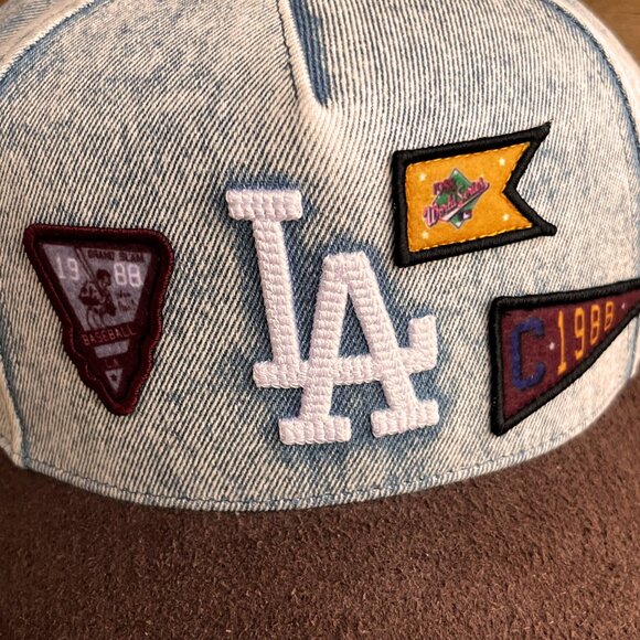 MITCHELL & NESS NBA LOS ANGELES DODGERS DENIM SUEDE PATCH SNAPBACK HAT NEW - Picture 2 of 5